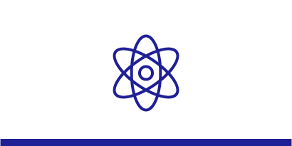 Dunkelblaue Strichzeichnung eines Atoms – repräsentiert Materialwissenschaft.

