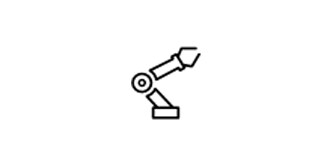 Symbol eines Roboterarms an einer Fertigungsstraße

