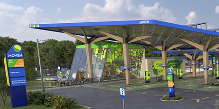 EV-Ladestation überlagert mit 3M Grafiken und Beschilderungen.

