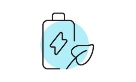 Symbol für eine energieeffiziente Batterie mit einem Blatt