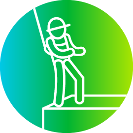 Symbol eines Arbeiters, der in der Höhe arbeitet