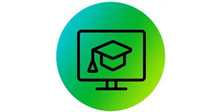 Symbol: Computer mit Graduiertenhut
