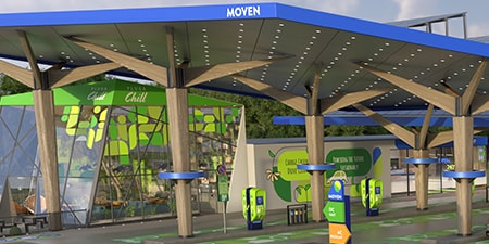 Ladestation für Elektrofahrzeuge mit opaken Farbfolien.
