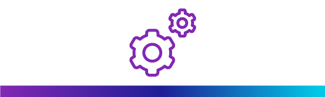 Violettes Symbol, das ein Zahnrad darstellt
