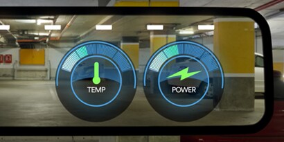 Elektronischer Rückspiegel mit Temperatur- und Leistungsanzeige
