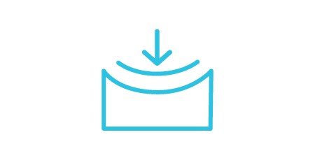 Symbol für „Stoß- und Vibrationsfestigkeit“ in Form einer Kraft, die auf eine Oberfläche drückt.
