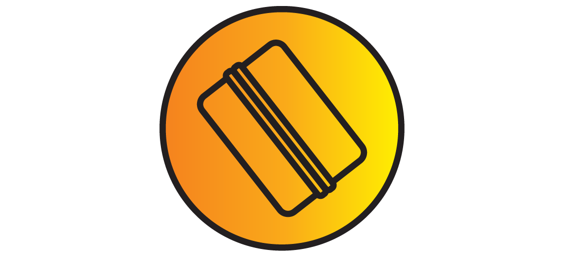 Orangefarbenes Symbol eines Werkzeugs, das für die Verklebung von DI-NOC Architekturfolien verwendet wird