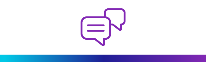 Violettes Symbol, das eine Sprechblase darstellt
