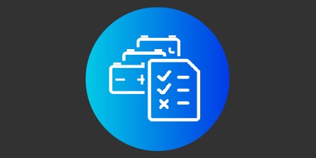 Symbol eines Dokuments und dreier Batterien
