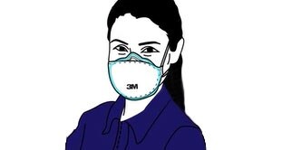eine Frau trägt eine Maske
