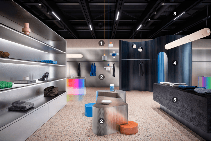Minimalistische Einzelhandelsfläche, renoviert mit metallischen Architekturfolien 

