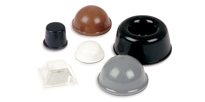 Bumpon Abstandhalter aus Gummi in verschiedenen Formen, Größen und Farben.
