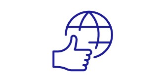 Globus mit Daumen hoch-Symbol
