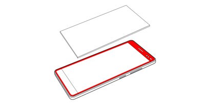Skizze eines Smartphones, wo VHB™ Klebeband verwendet wird
