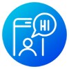 Blaues Symbol: Person, die am Telefon spricht