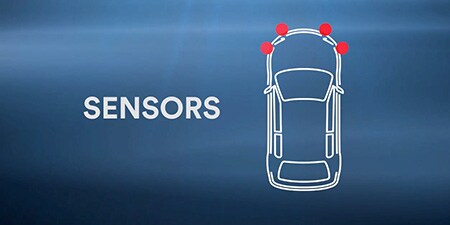 Der Umriss eines Fahrzeugs mit hervorgehobenen Sensoren
