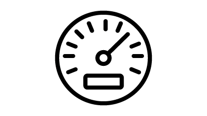 Symbol einer Tachometeranzeige, deren Zeiger nach rechts oben zeigt

