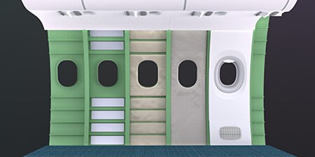 Wand, Boden, Decke eines Flugzeugs, die sich für 3M thermisch-akustische Systeme eignen.
