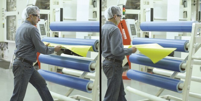 Seite-an-Seite-Bilder, die zeigen, dass sich das 3M Cushion-Mount Pro Series Klebeband leichter aus einer Hülse entfernen lässt