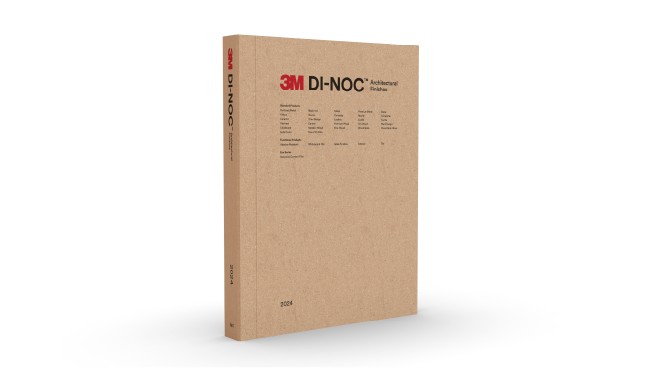 Katalog mit DI-NOC Oberflächen auf weißem Hintergrund 

