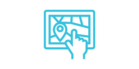 Symbol für „Maximierung von Helligkeit und Effizienz für bessere Lesbarkeit“ in Form einer Person, die einen Bildschirm mit Landkarte berührt.
