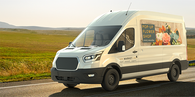 Weißes Fahrzeug mit Envision Print Folie PL50mC-10
