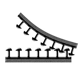 Abbildung der Dual Lock Technologie, die ein schnelles und wiederholbares Verbinden und Lösen ermöglicht.