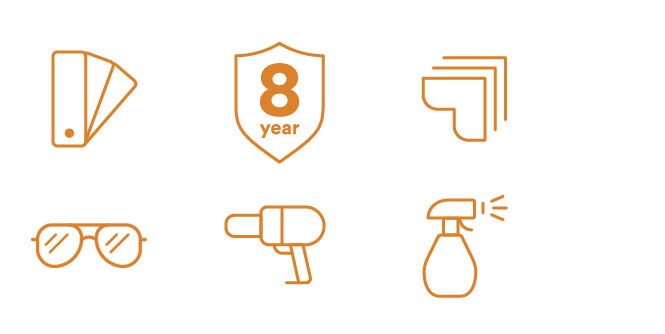 Gruppe von Symbolen, die die Vorteile für den Fahrzeughalter symbolisieren.
