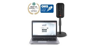  Startbildschirm des EarFit-Systems mit Logo für Auszeichnungen

