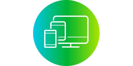 Symbol für einen Desktop, ein Tablet und ein Mobiltelefon
