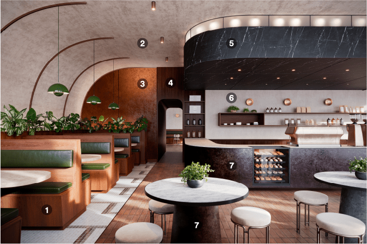 Modernes Café, aufgefrischt mit DI_NOC Architekturfolien 
