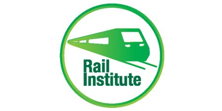 Logo des Rail Instituts mit grüner Zeichnung eines Schienenfahrzeugs im Kreis und rotem 3M-Logo in der Ecke.
