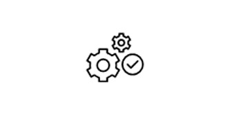 Zwei Zahnräder und ein Häkchensymbol
