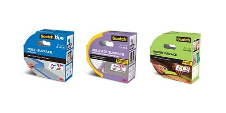 Scotch® Abdeckband in blauer, lila und grüner Verpackung
