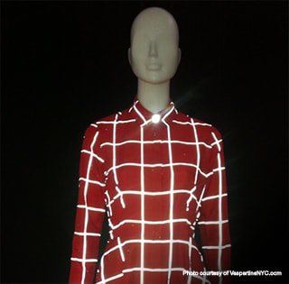 A fashionable top from Vespertine, which uses 3M technology to add reflective pieces to clothing for a more eye-catching look.