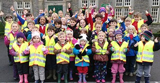 Children from Brennand’s Endowed Primary School dressed up in 3M Scotchlite high visibility vests for a “Welly Walk”