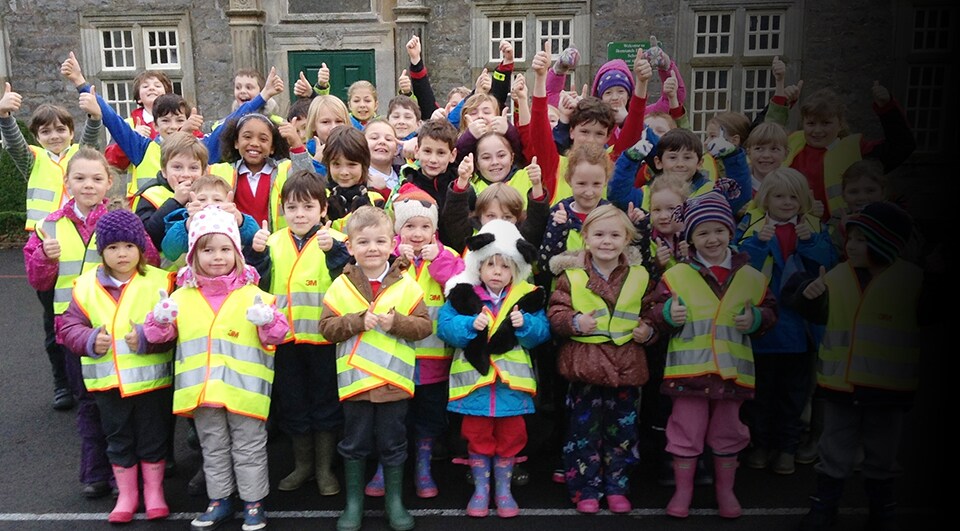 Children from Brennand’s Endowed Primary School dressed up in 3M Scotchlite high visibility vests for a “Welly Walk”