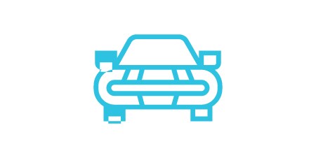 Symbol für „Schutz vor Stößen, Vibrationen und Lärm“ in Form einer Fahrzeugfront.
