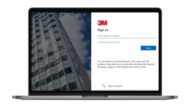 Ein Laptop zeigt den Anmeldebildschirm der My 3M-App an.

