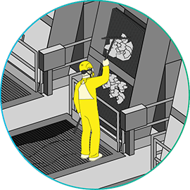 Schritt-für-Schritt-Symbol für den Feststoffabscheidungsprozess Schritt-für-Schritt-Symbol für den Feststoffabscheidungsprozess