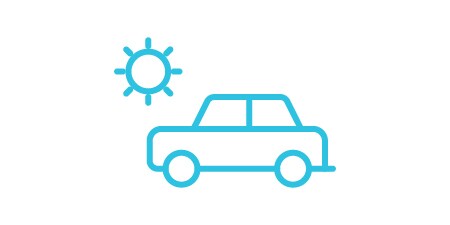 Symbol für „Schützen Sie Komponenten vor Sonnenhitze“ in Form eines Fahrzeugs in der Sonne.
