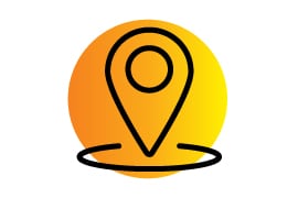 Standort-Pin-Symbol mit orangefarbenem Hintergrund mit Farbverlauf  