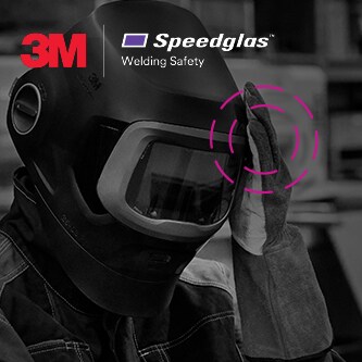 Schweißer mit Klebeköpfen einer 3M Speedglas Schweißmaske
