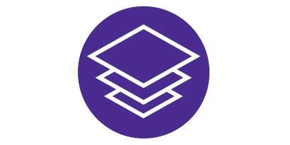 Violett-weißes Symbol mit mehreren übereinander liegenden Lagen.
