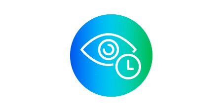 Symbol eines Augapfels mit einer Uhr, das zeigt, wie schnell das Visual Hacking erfolgt
