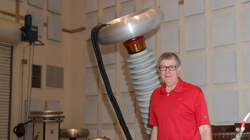 Image of Bill Taylor in the 3M Lightning Lab where lightning voltage jolts products and pushes them to their limits.