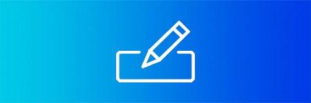 Blaues Hintergrundbild mit einem Stift und Papier-Symbol in Weiß
