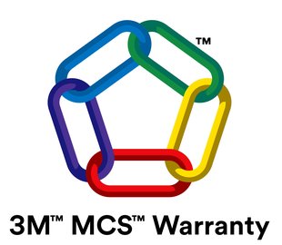3M MCS-Garantielogo mit fünf Kettengliedern (lila, blau, grün, gelb und rot) in Fünfeckform.
