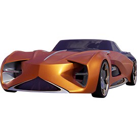 Futuristischer orangefarbener Sportwagen mit ausgefeilten Außendetails