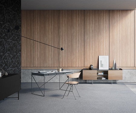 Moderner Raum, Wanddekor mit Marmor-, Beton- und Holz 3M DI-NOC Architectural Finishes.
